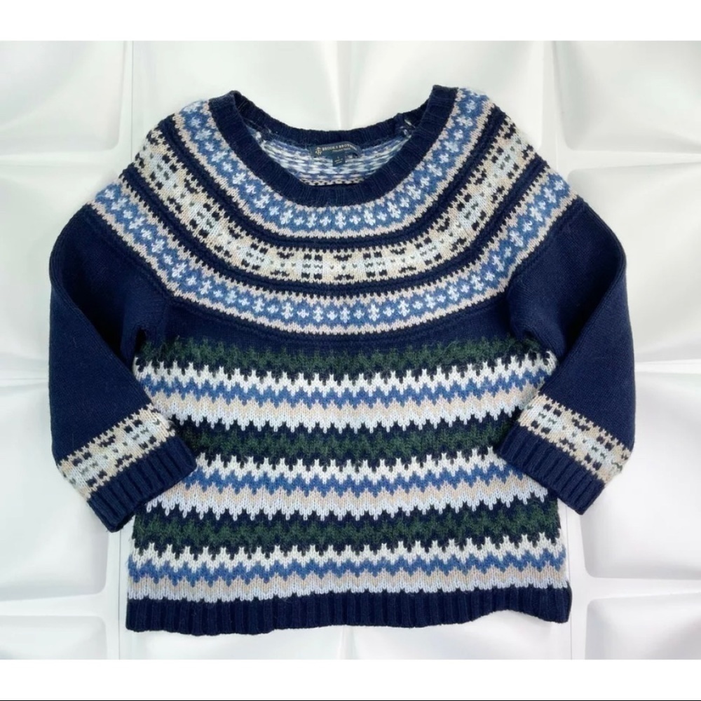 Brooks Brothers Womens Sz L Italian Yarn Merino Wool Fair Isle Sweater Nordic
